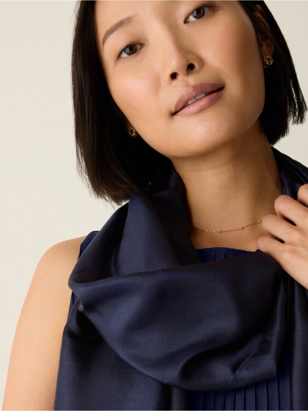 Eileen Fisher Navy And Black Long Slik Scarf - Picture 2 of 7